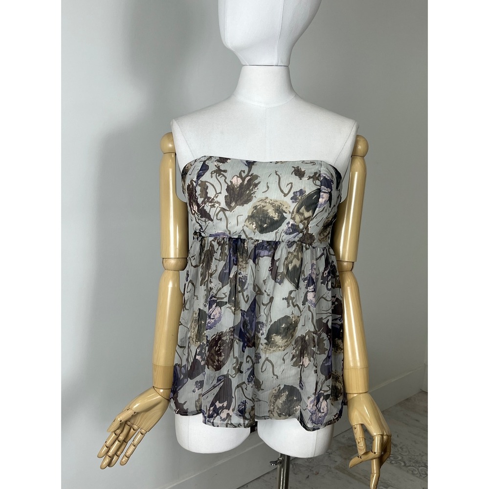 Wet Seal Y2K Strapless Floral Babydoll Top Smocked Back Size Small